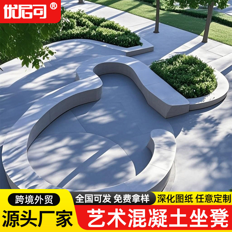 UHPC Concrete Planter Bench with Terrazzo Finish for Outdoor Landscape Seating