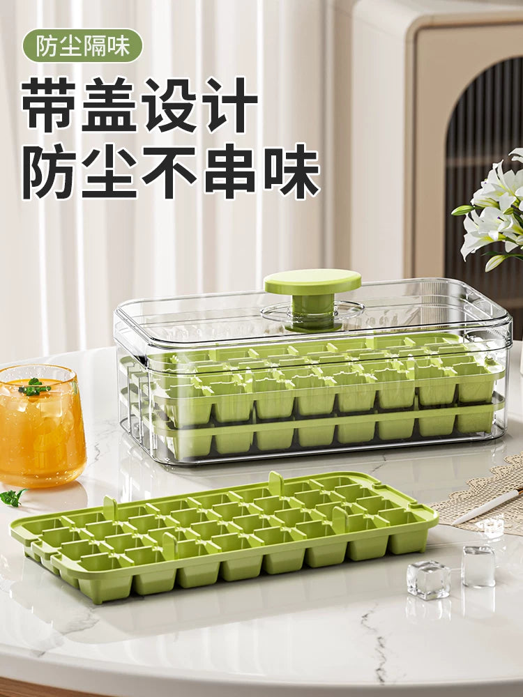 Press-Type Ice Cube Tray with Lid, Food-Grade Silicone Ice Ball Maker for Home Refrigerator Storage