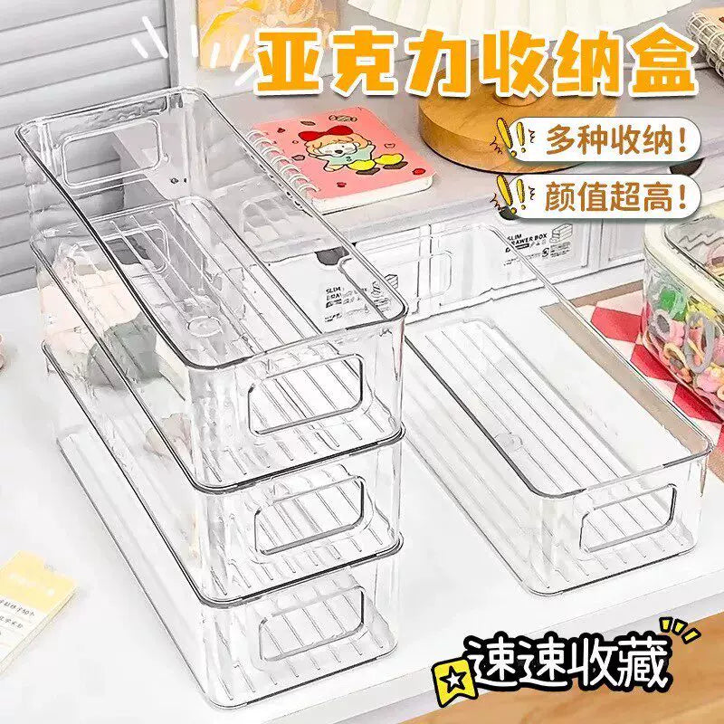 Clear PET Desktop Storage Box Stackable Organizer for Cosmetics, Snacks, and Stationery
