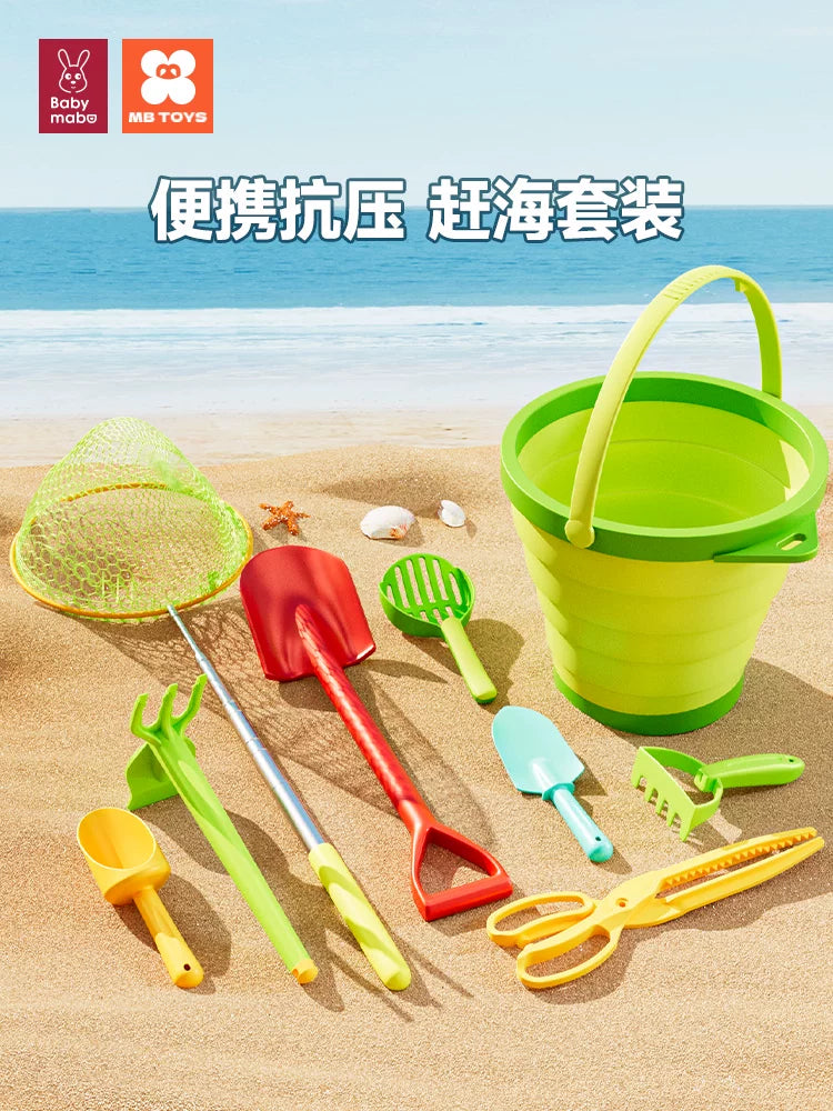 Kids Foldable Beach Sand Toy Set with Bucket, Shovel, and Rake for Outdoor Play