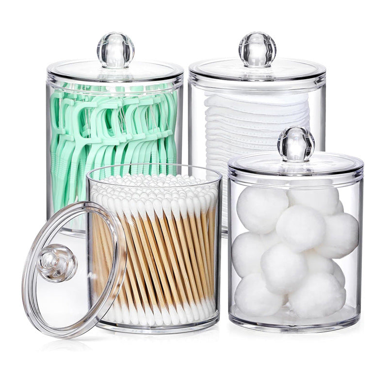 Clear PS Cotton Swab and Pad Organizer with Bamboo Lid