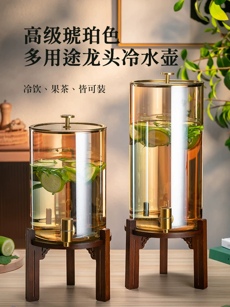 Large Capacity Cold Water Dispenser with Faucet, High Temperature Resistant Glass Beverage Bucket for Home and Commercial Use