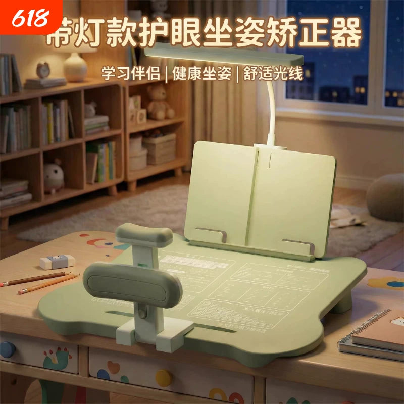 Posture Corrector for Kids Desk with LED Light, Anti-Hunchback Writing Aid for Students, Prevents Nearsightedness