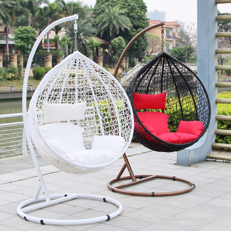 Outdoor Rattan Woven Egg Chair Swing with Stand, Waterproof UV-Resistant Hanging Basket Chair for Patio Balcony Garden