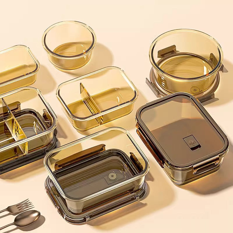 Borosilicate Glass Lunch Box with Lid for Microwave, Divided Bento Bowl, Food Storage Container for Students and Office Workers