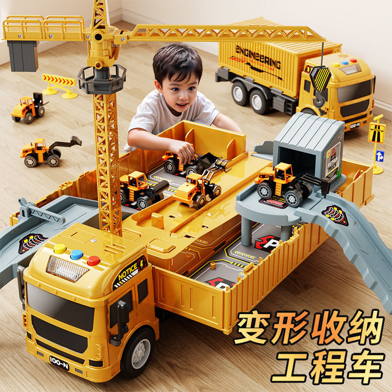 Oversized Container Truck Crane Large Truck Alloy Excavator Engineering Vehicle Toy Set for Boys