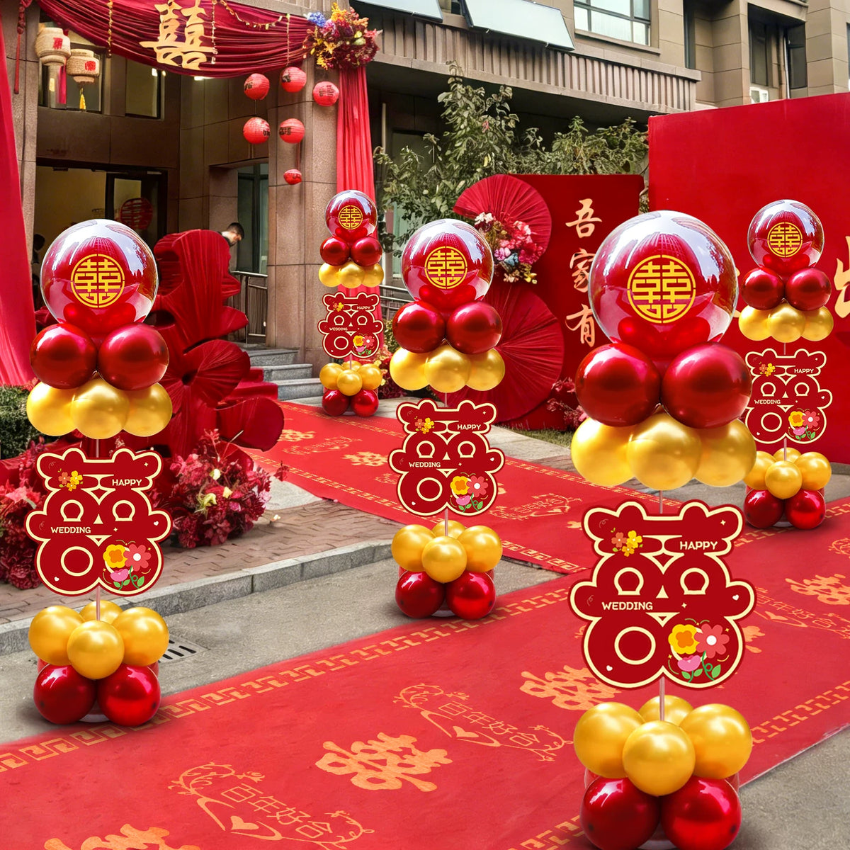 Wedding Balloon Arch Column Kit with KT Board Road Guide for Outdoor Decorations