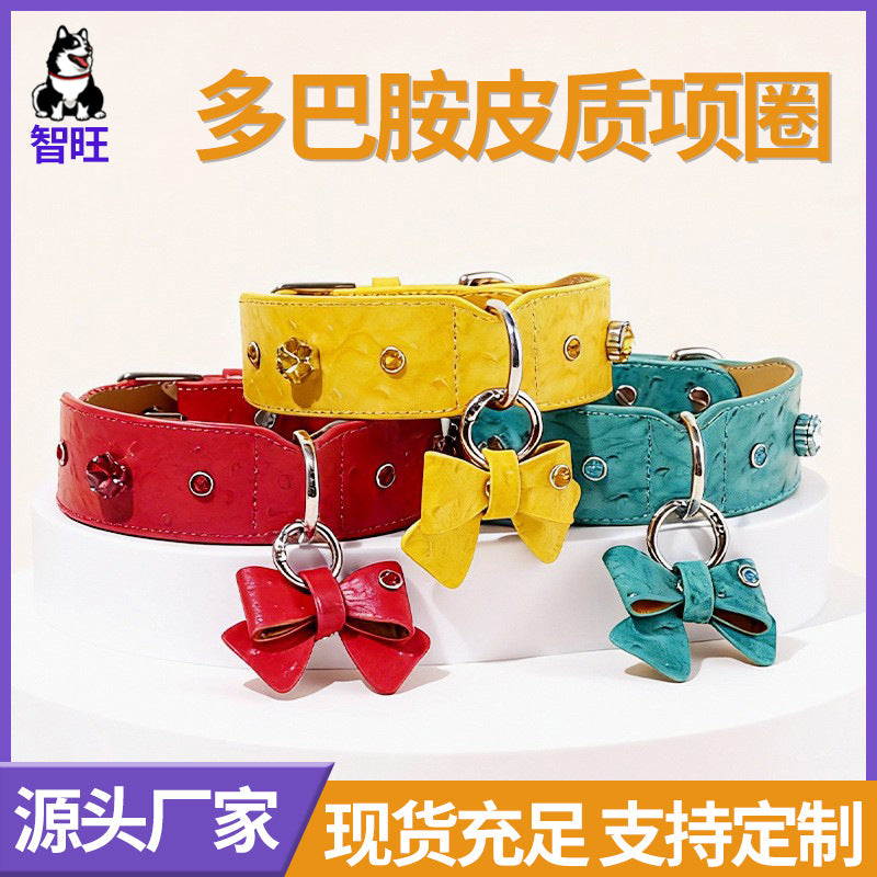 Pet Leather Bow Tie Collar for Dogs, Adjustable and Comfortable