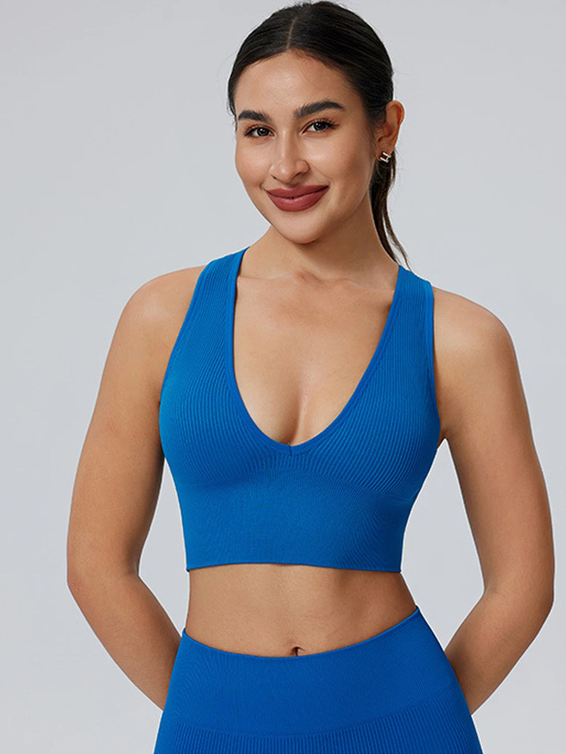 High Support Deep V Sports Bra for Women with Removable Pads, Shockproof, Gathered Fit for Gym, Yoga, Running