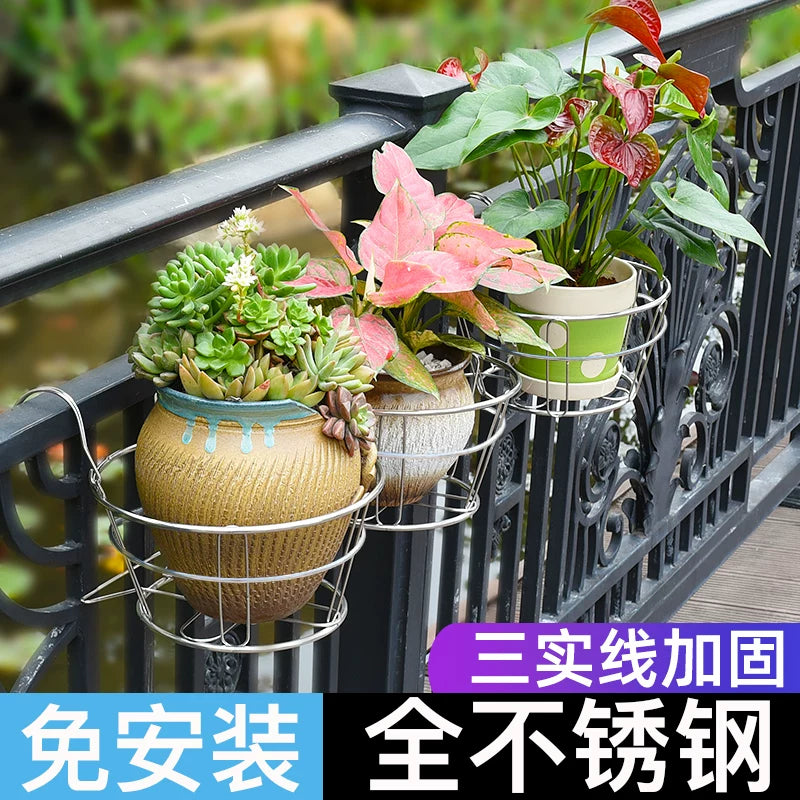 Stainless Steel Balcony Railing Planter Holder Hanging Flower Pot Rack