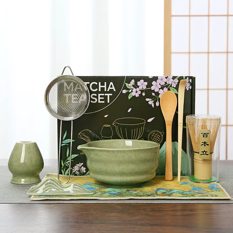 Japanese Ceramic Matcha Tea Ceremony Set with Whisk and Bowl