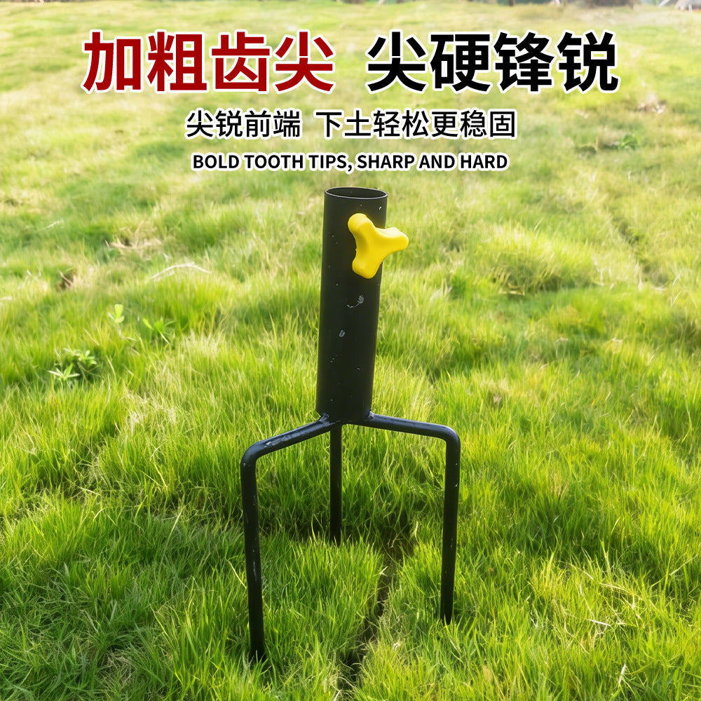Outdoor Umbrella Ground Spike Stand for Sunshade and Stall Umbrellas, Black Steel
