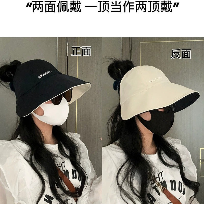 Women's Summer Reversible Sun Hat with Wide Brim and Ponytail Hole, Quick Dry Ice Silk UV Protection Bucket Hat