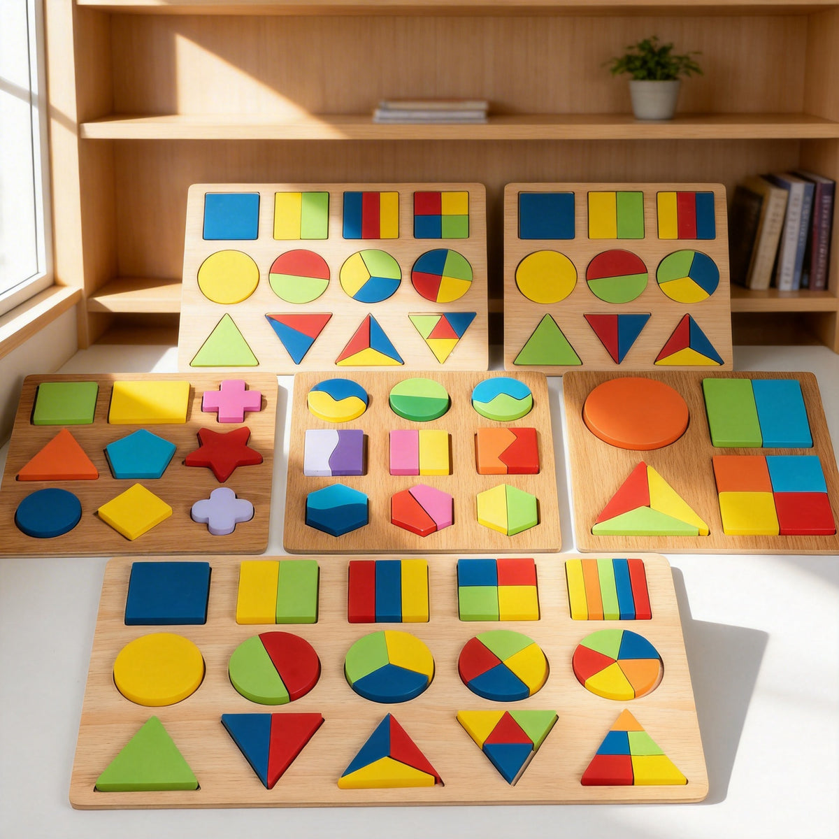Wooden Geometric Shape Puzzle Board Montessori Educational Toy for Toddlers