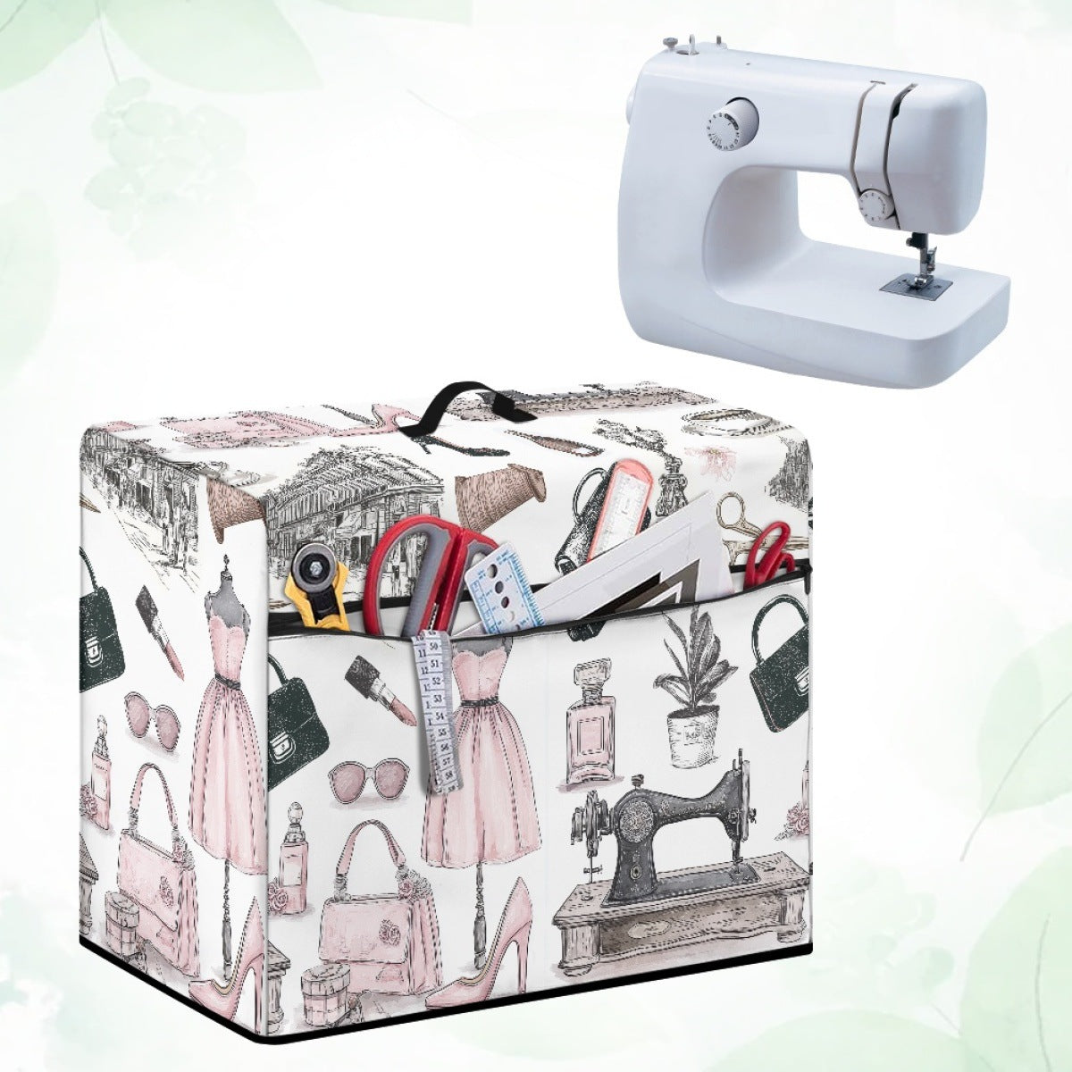 Sewing Machine Dust Cover with Zippered Storage Pockets