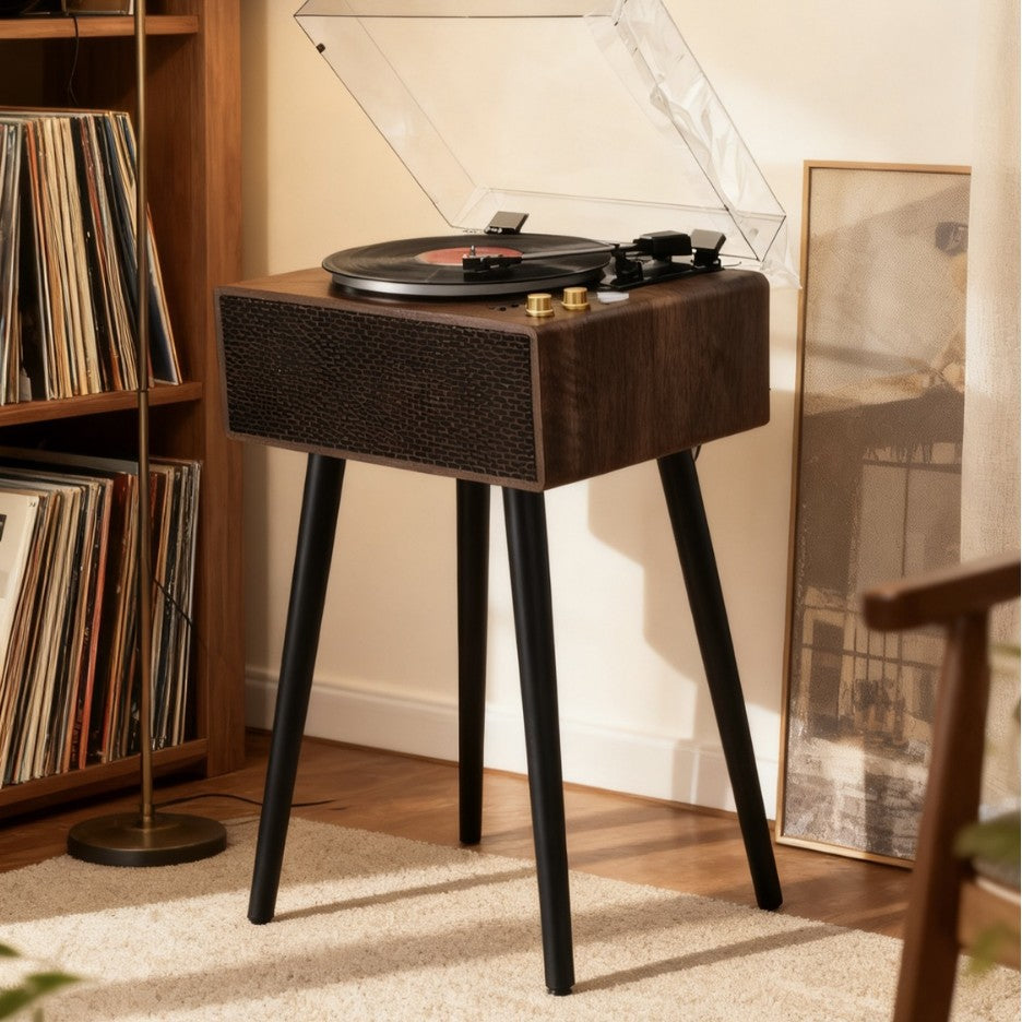 Vintage Floor-Standing Vinyl Record Player with Bluetooth Speaker, Independent Sound Chamber, Living Room Decor LP Turntable Gift