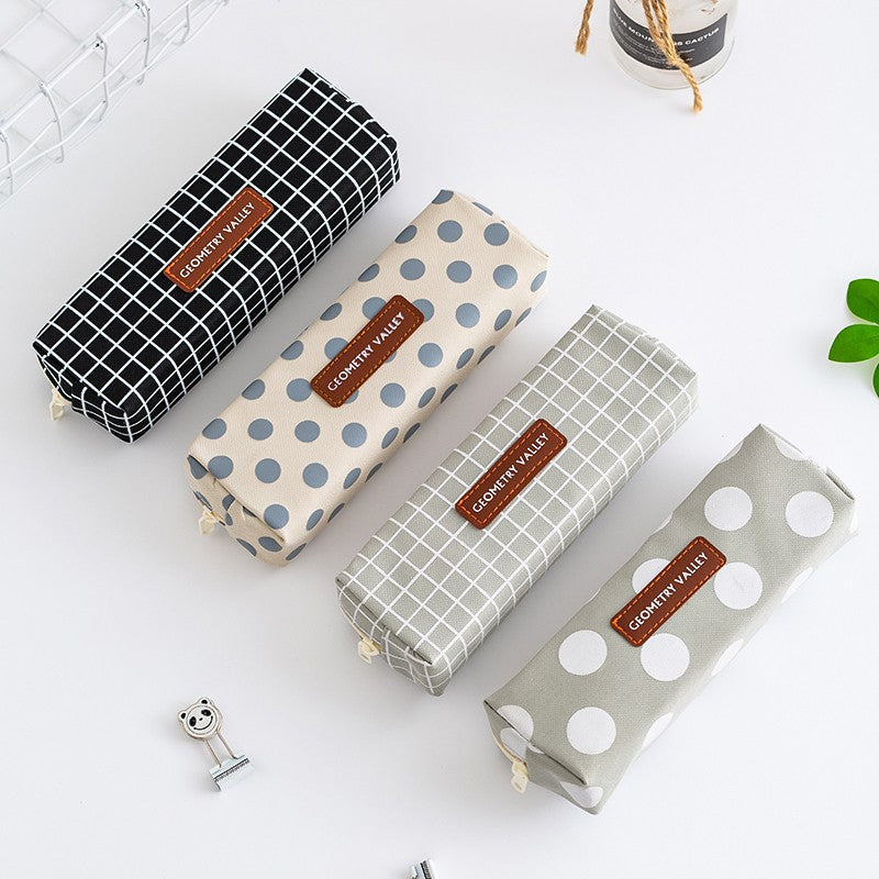 Minimalist Geometric Pattern Pencil Case for Students, Customizable Storage Pouch