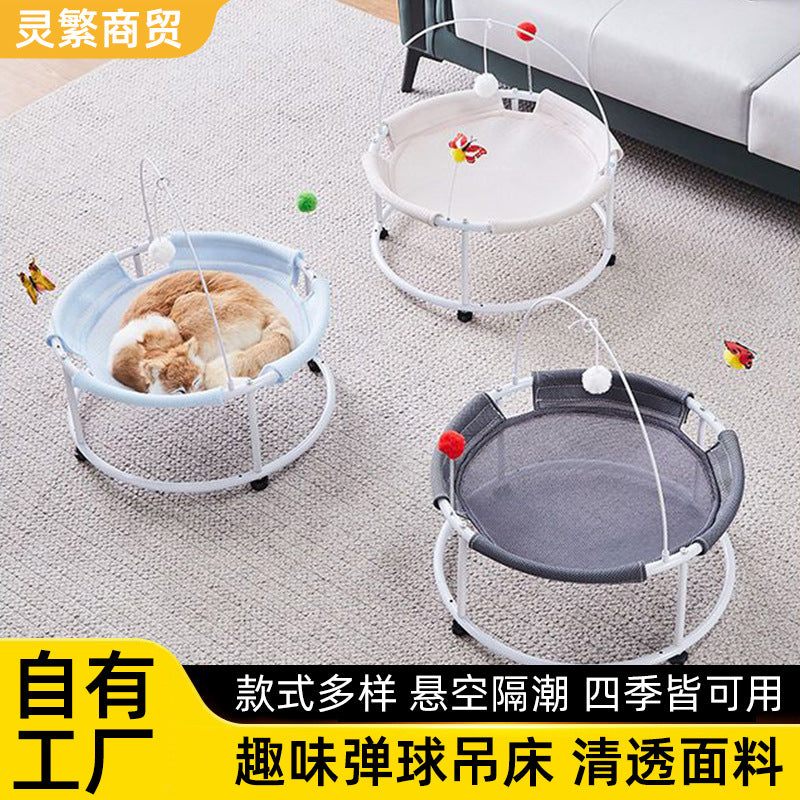 Elevated Breathable Cat Hammock Bed for All Seasons, Detachable & Washable Pet Lounger
