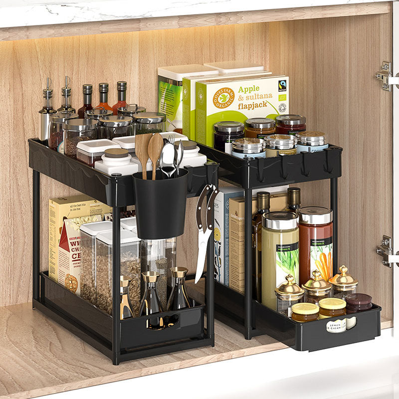2-Tier Pull-Out Kitchen Countertop Organizer for Spices and Condiments