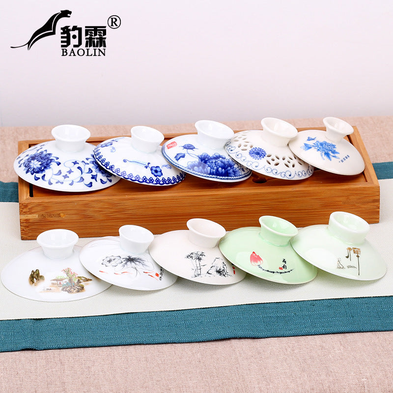 Leopard Rain Ceramic Gaiwan Lid for Tea Bowls - White Porcelain Replacement Cover