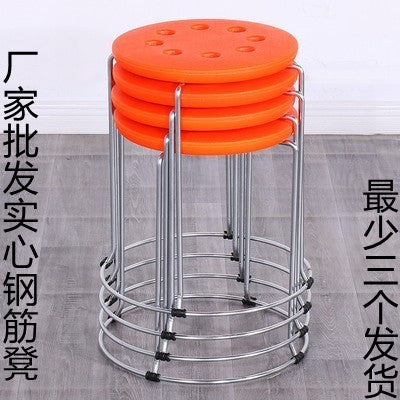Stackable Plastic Round Stool with Reinforced Steel Legs for Home Dining
