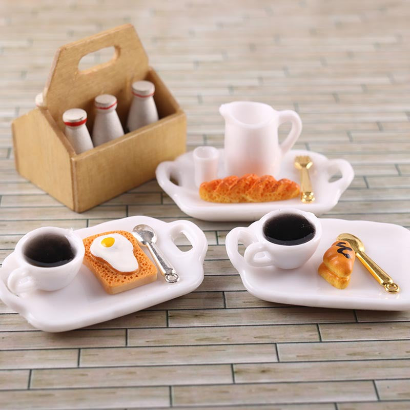 Miniature French Breakfast Set Dollhouse Food Model 1:12 Scale DIY Accessories
