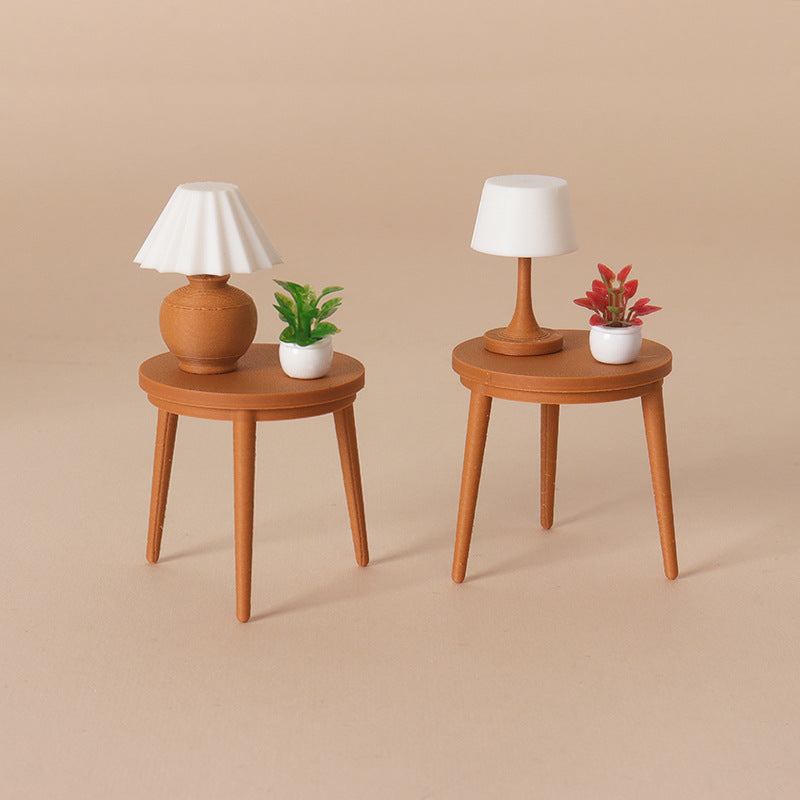 Miniature Dollhouse Nordic Style Side Table Lamp and Green Plant Set
