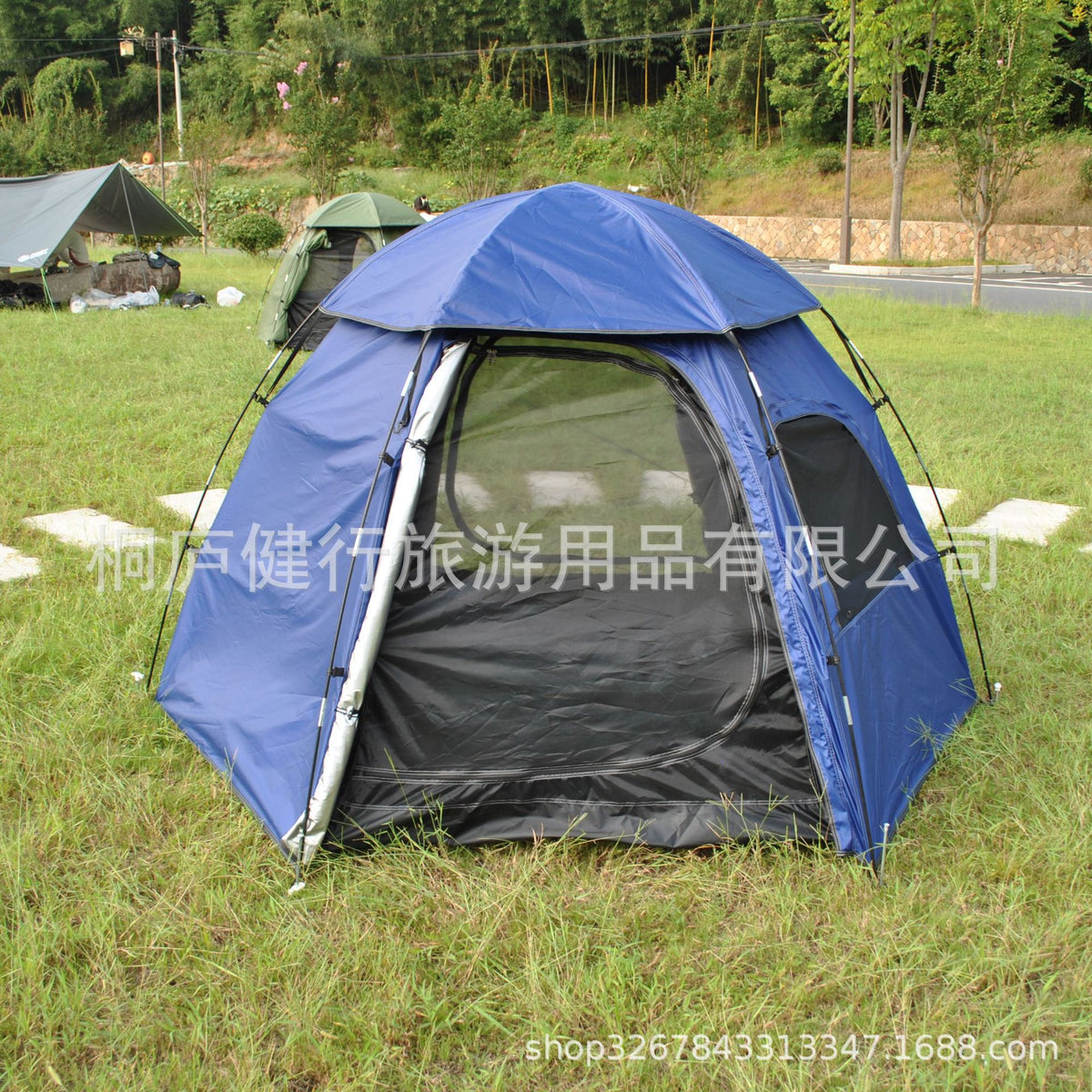 3-in-1 Waterproof UV Protection Double-Layer Hexagonal Tent for 6 People, Outdoor Camping Family Leisure Tent
