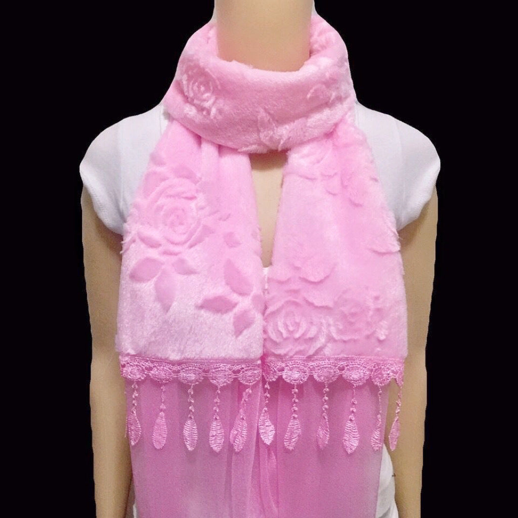 Women's Korean Style Solid Color Double-Layer Plush Scarf for Winter