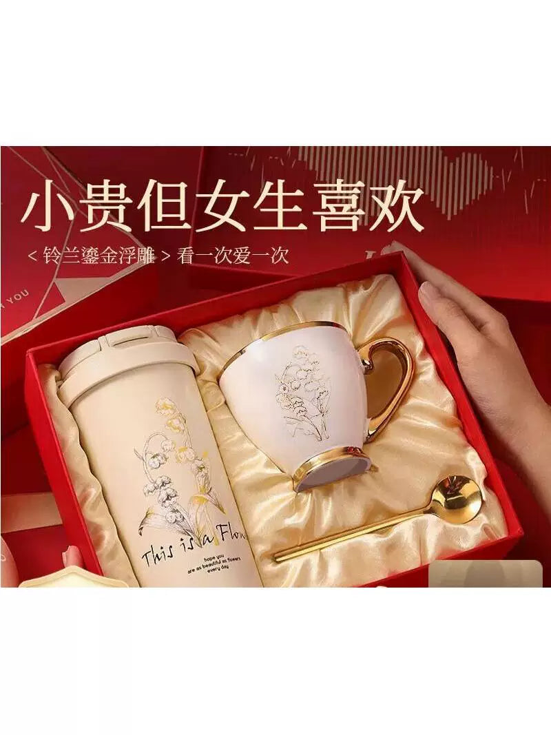 Elegant Women's Insulated Water Bottle Gift Set with Gift Box and Bag for Office and Travel