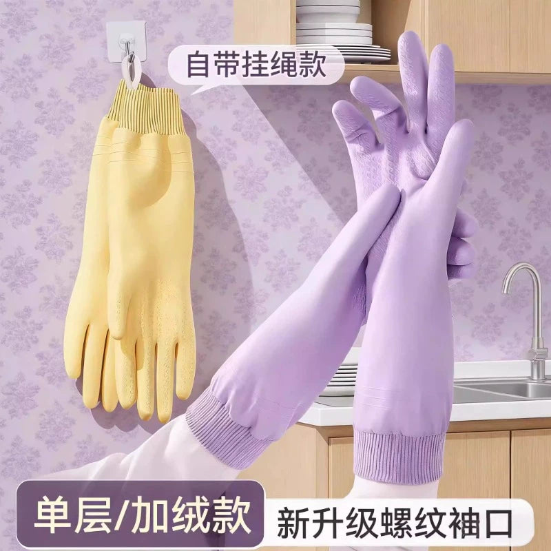 Waterproof Dishwashing Gloves for Kitchen and Household Chores, Thickened Rubber with Fleece Lining for Winter