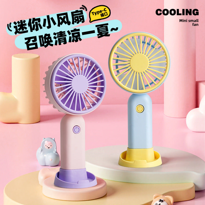 Portable USB Rechargeable Mini Handheld Fan with Phone Stand, 3-Speed Personal Desk Fan for Office and Travel