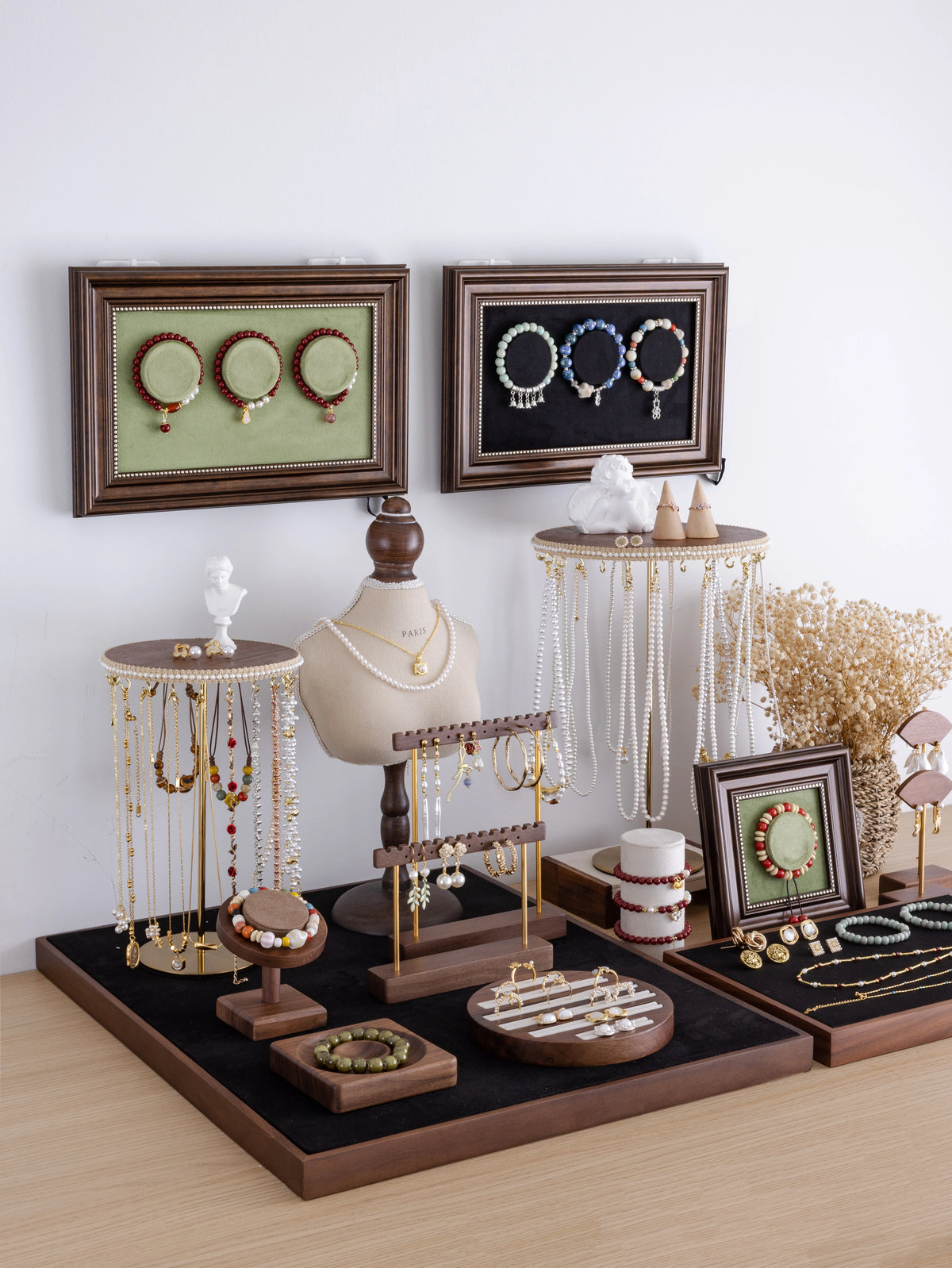Vintage Wooden Jewelry Display Stand Umbrella Necklace Bracelet Earring Holder Organizer