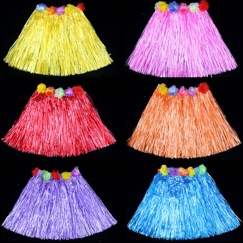 Halloween Hawaiian Hula Skirt Costume Set with Garlands for Kids, 30cm Length