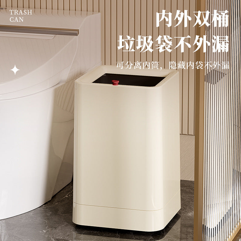 Nordic Style Double-Layer Waste Bin for Bathroom & Hotel Rooms, Cream/Red