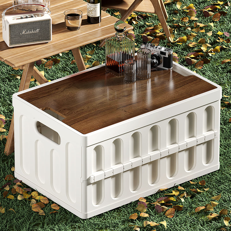 Outdoor Camping Storage Box with Wooden Lid - Foldable Car Trunk Organizer & Picnic Basket with Handle
