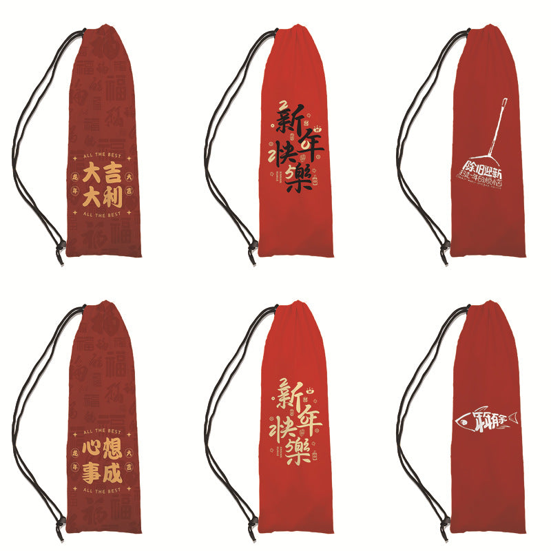 Chinese New Year Red Drawstring Shoulder Bag for Badminton Racket Storage