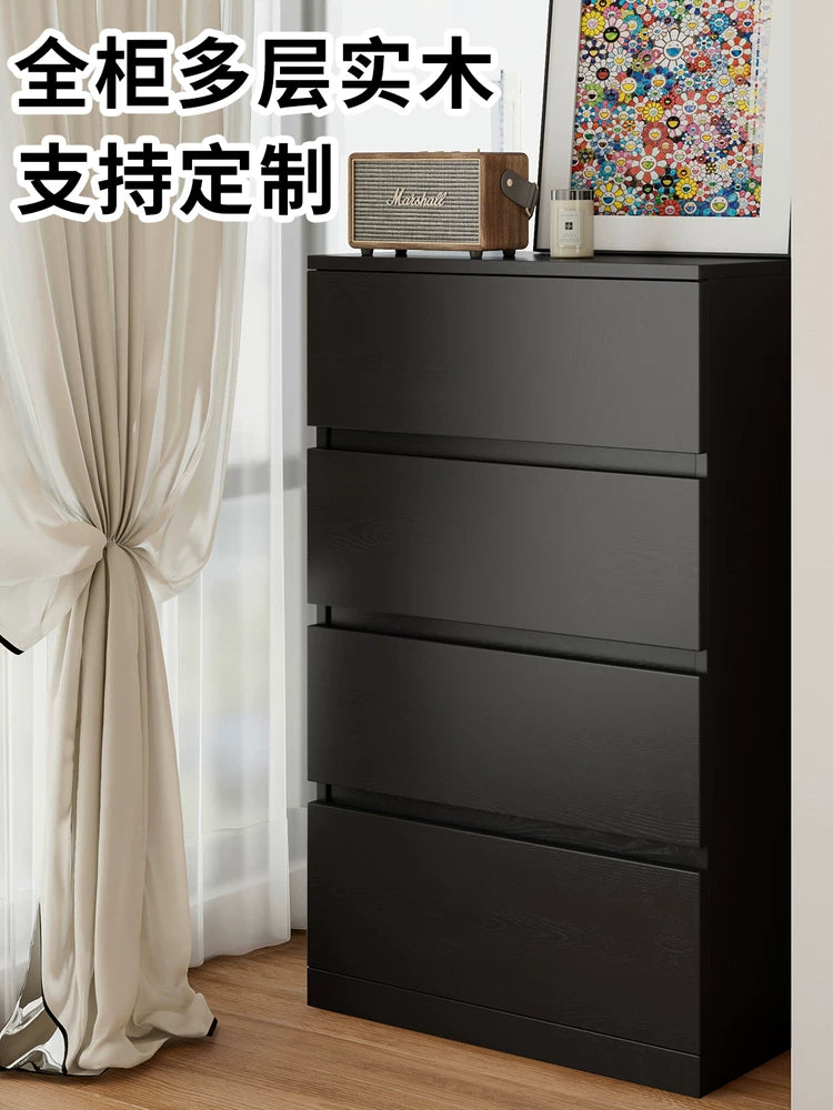 Modern Minimalist Slim Solid Wood Chest of Drawers for Bedroom Living Room Balcony, 25CM Narrow Storage Cabinet