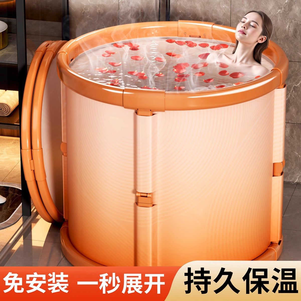 Foldable Portable Bathtub for Adults and Kids, Soaking Bath Tub with Seat