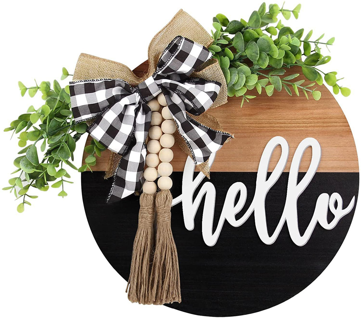 Welcome Round 3D Wooden Door Sign Farmhouse Decor Wall Hanging Spring Summer Wreath