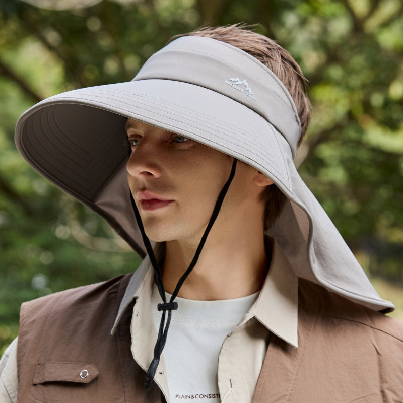 Men's Summer UV Protection Sun Hat with Neck Flap, Breathable Ice Silk Wide Brim Empty Top for Outdoor Hiking