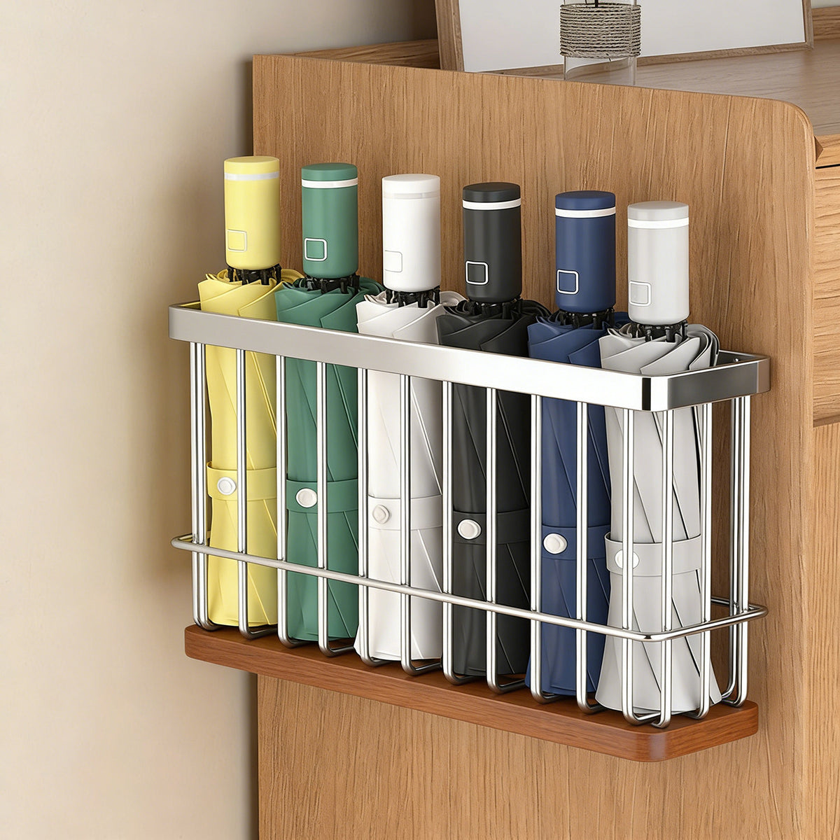 Magnetic/Adhesive Umbrella Holder for Entryway, Wall-Mounted Drip Tray Umbrella Stand
