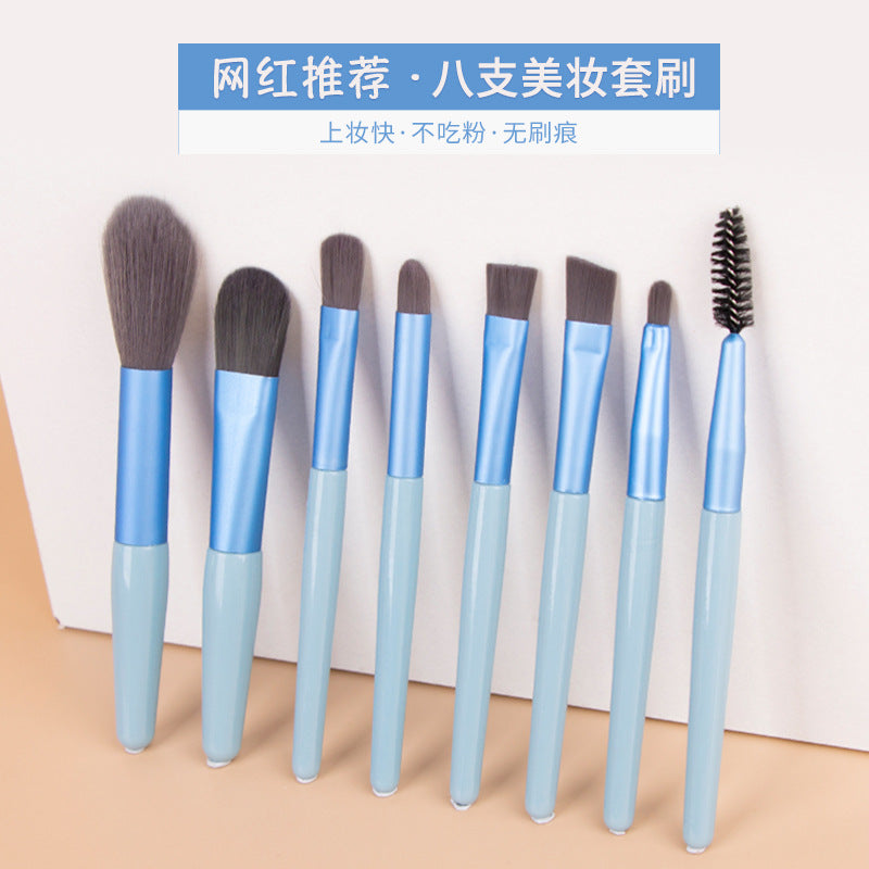 8-Piece Portable Fiber Makeup Brush Set for Face and Cheeks
