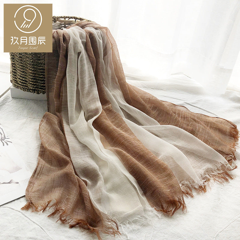Lightweight Cotton Linen Scarf Shawl for Women, Solid Color Sun Protection Headscarf