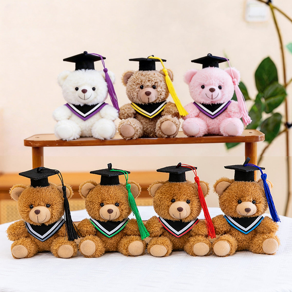 Graduation Teddy Bear Plush Keychain with Doctoral Cap, 10cm