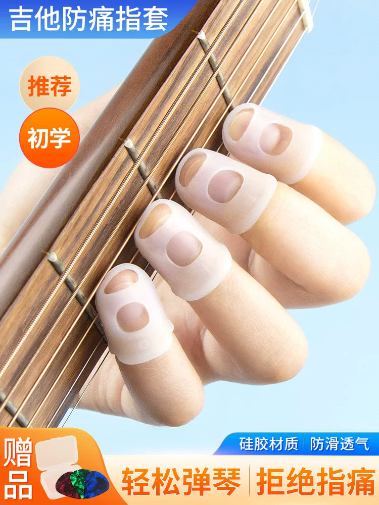 Silicone Guitar Fingertip Protectors for Pain Relief, Ukulele and Pipa Finger Guards with Picks and Storage Case