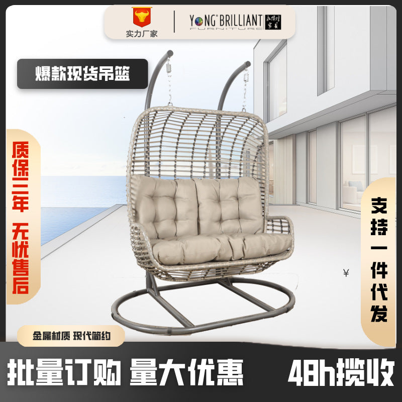 Indoor Outdoor Wicker Rattan Hanging Basket Chair with Stand, Single Person Swing Chair for Patio Balcony