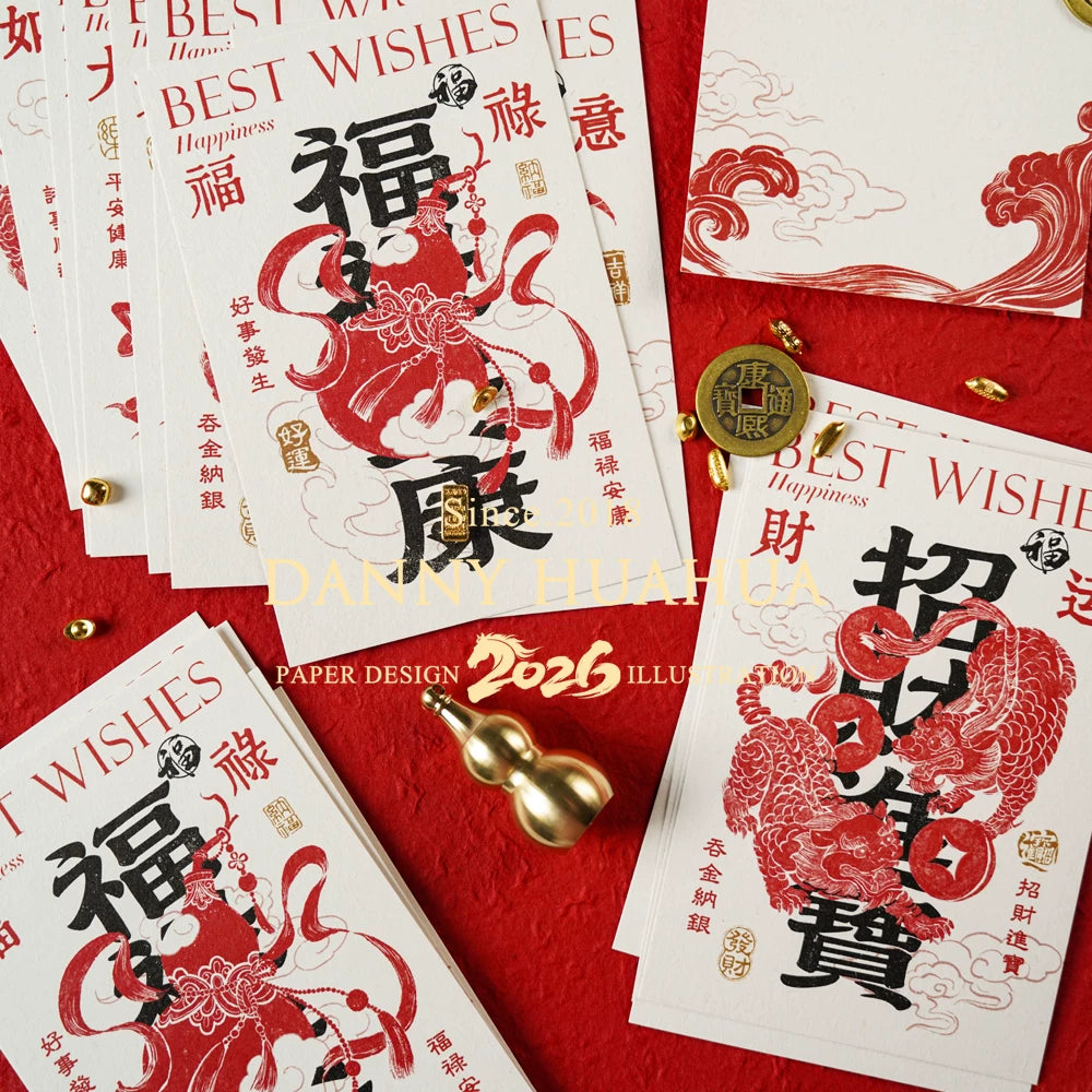 Danny Draws Original Year of the Horse New Year Greeting Card, Simple Red Blessing Card, Gift Handwritten Card