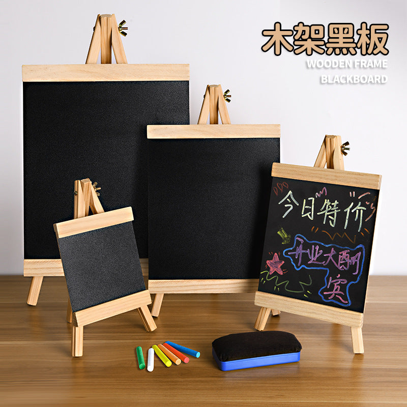 Mini Desktop Chalkboard Sign with Wooden Stand for Home, Office, or Retail Display
