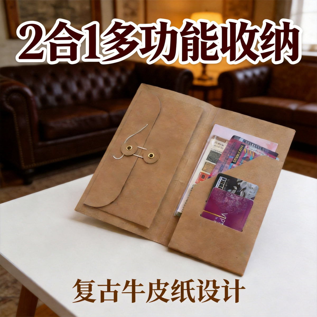 Vintage Kraft Paper 2-in-1 Travel Notebook with Storage Pouch for Journaling